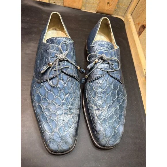 Fennix Italy Genuine Alligator Leather Mens Exotic Dress Shoes Sz 8.5 Blue RARE